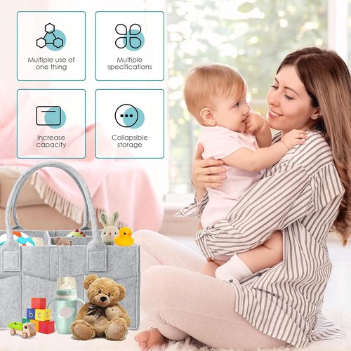 Cute Castle Diaper Caddy Organizer - Portable Nursery Storage Bin with Handle for Boys & Girls - Grey