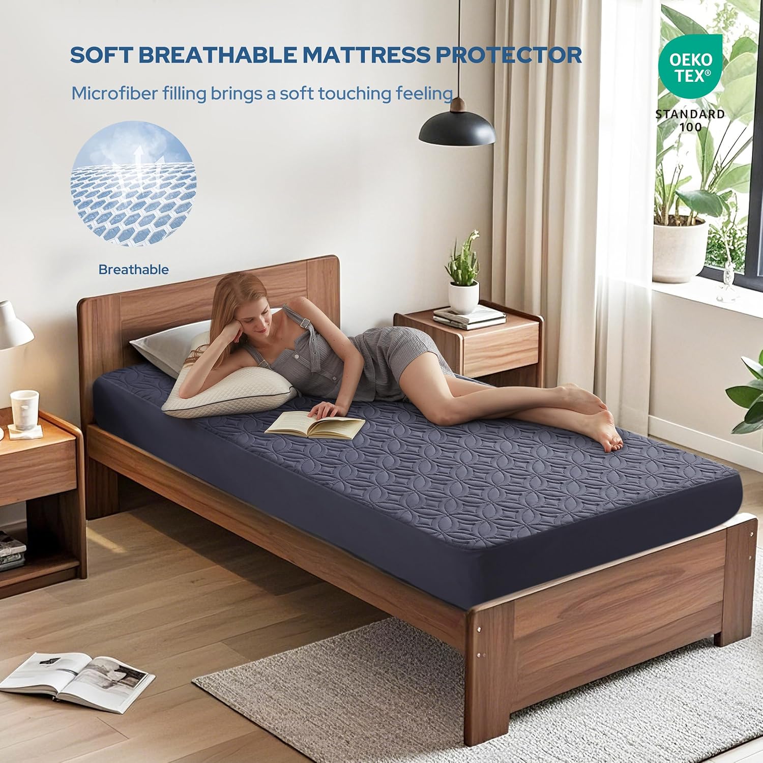 BEDLORE Waterproof Mattress Protector - Soft Twin Size Pad with Deep Pocket for 6"-15" Depth | Navy Blue