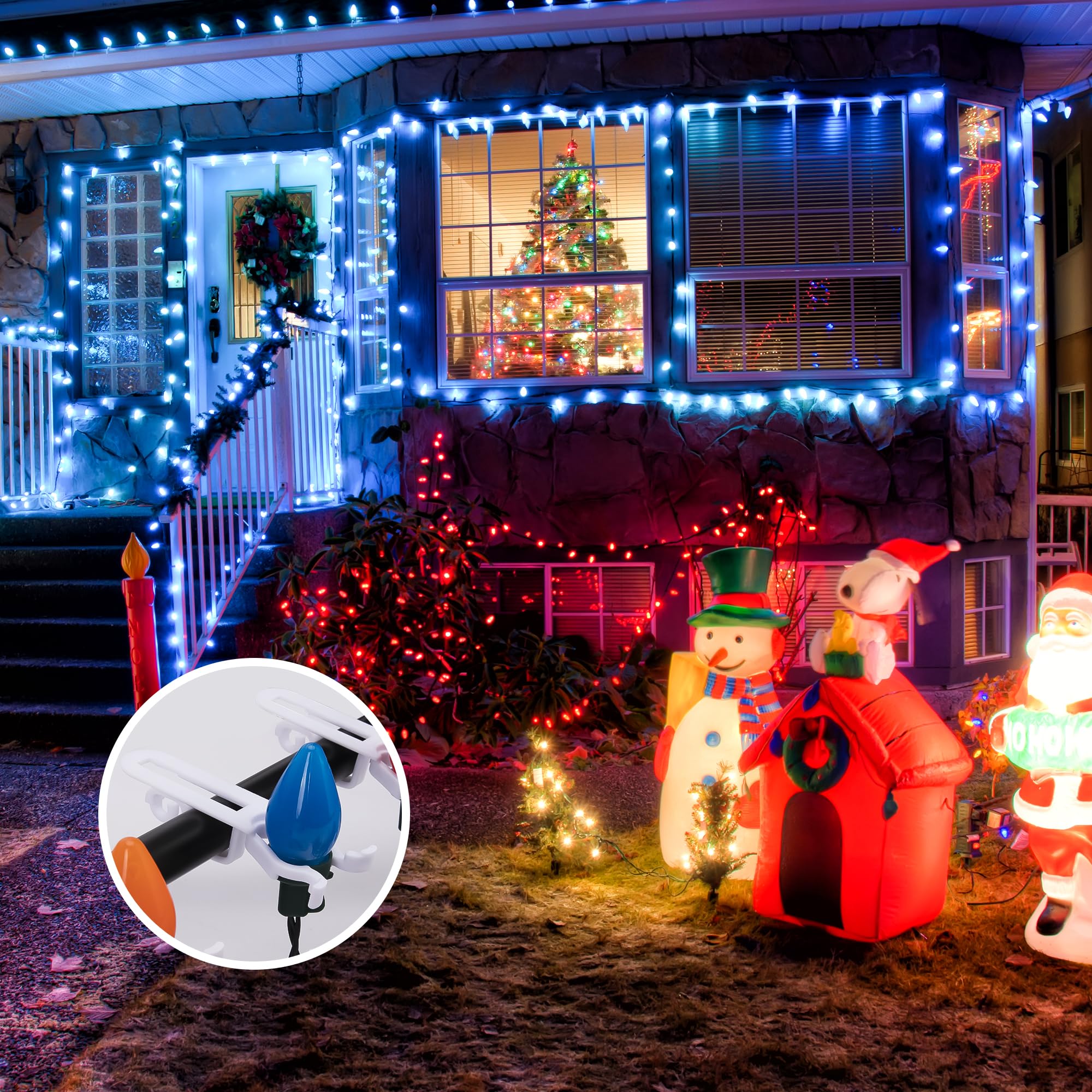 EBaokuup 180 Pcs Christmas Light Clips,Waterproof Gutter Lights Hooks of Outside String Lights C9,C7 and Mini Lights,All in One Roof Light Hangers for Christmas Gutters,Shingles,Fence,Roof