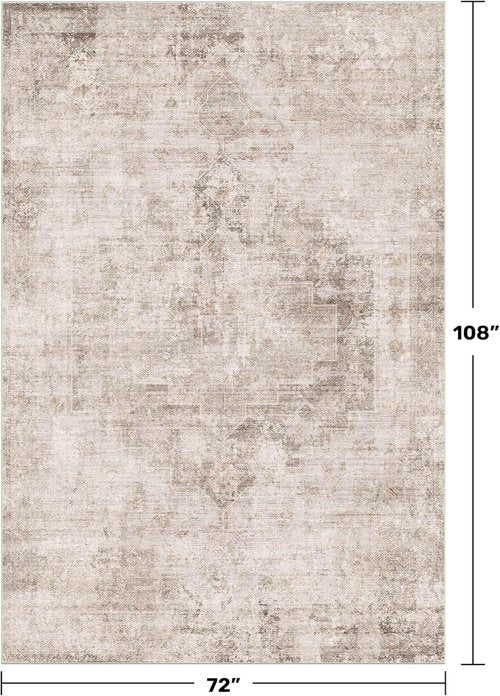 Hazo Haus Area Rug - Neutral Farmhouse Design, Washable 6x9 Size, Soft Textured Boho Decor, Fade & Stain Resistant