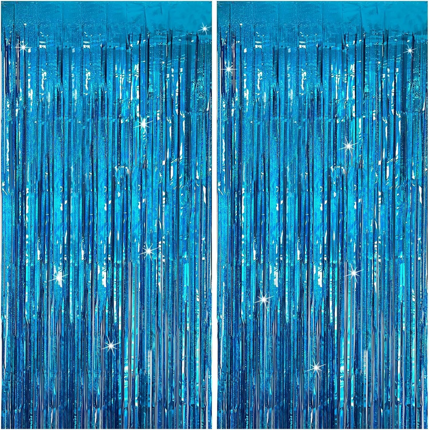 Skiennix Blue Party Backdrop Curtains - Metallic Tinsel Foil Fringe | Ocean-Themed Decor for Events