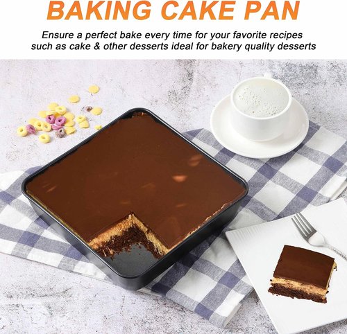 Herogo Non-Stick Baking Pan Set - 8 x 8 Square Cake Pans for Lasagna, Brownies & Casseroles - Black Stainless Steel