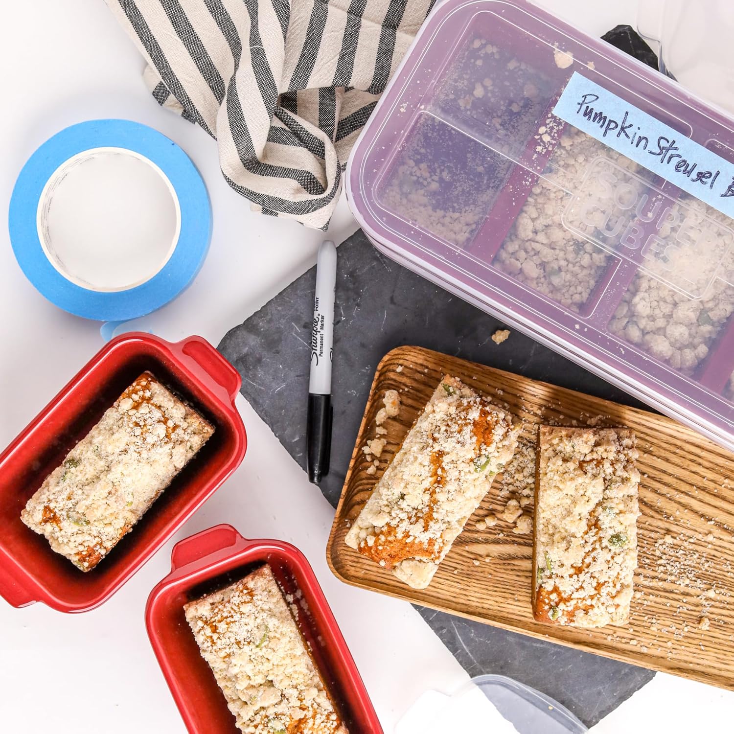 Souper Cubes Stoneware Baking Dishes - Premium Mini Ceramic 5" x 3" Set of 4 with Silicone Covers - Cranberry