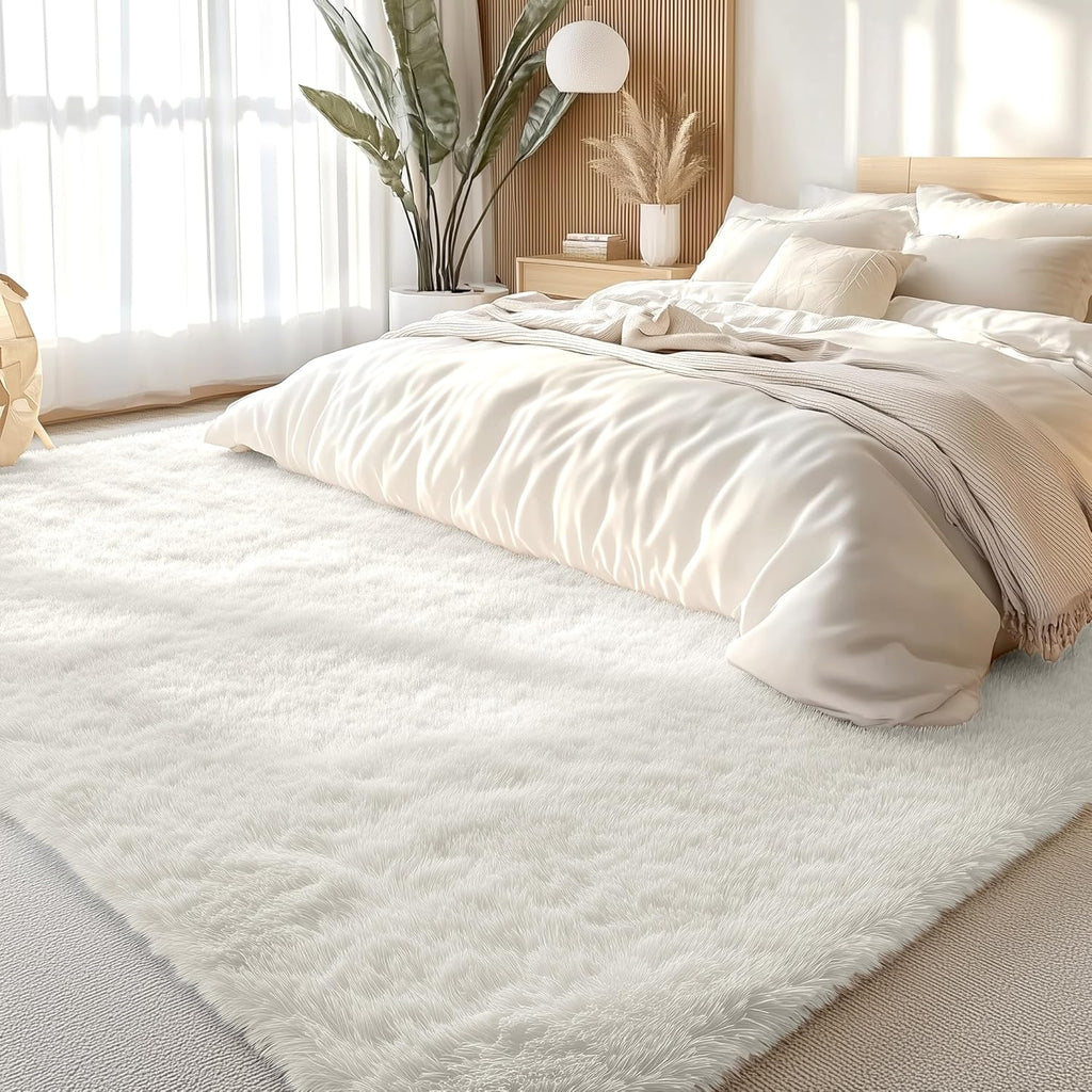 OLANLY Large Area Rugs - Soft Fluffy Shaggy Indoor Carpet for Living Room & Bedroom | Ivory 6x9