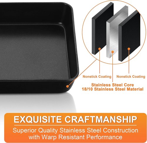 Herogo Non-Stick Baking Pan Set - 8 x 8 Square Cake Pans for Lasagna, Brownies & Casseroles - Black Stainless Steel
