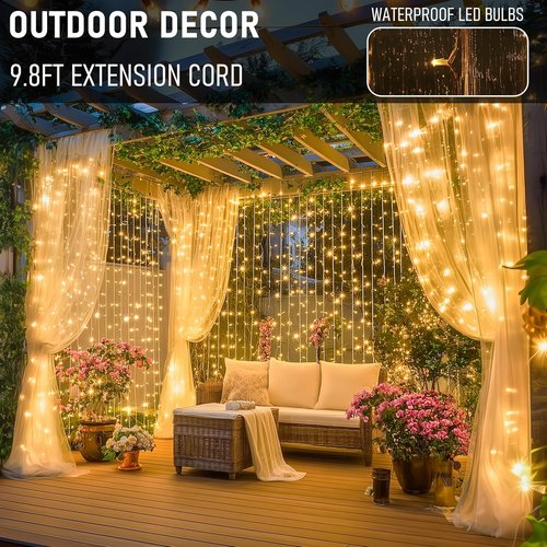 Dazzle Bright 300 LED Curtain Lights - Plug-In Fairy Lights for Bedroom & Outdoor Decor | Warm White