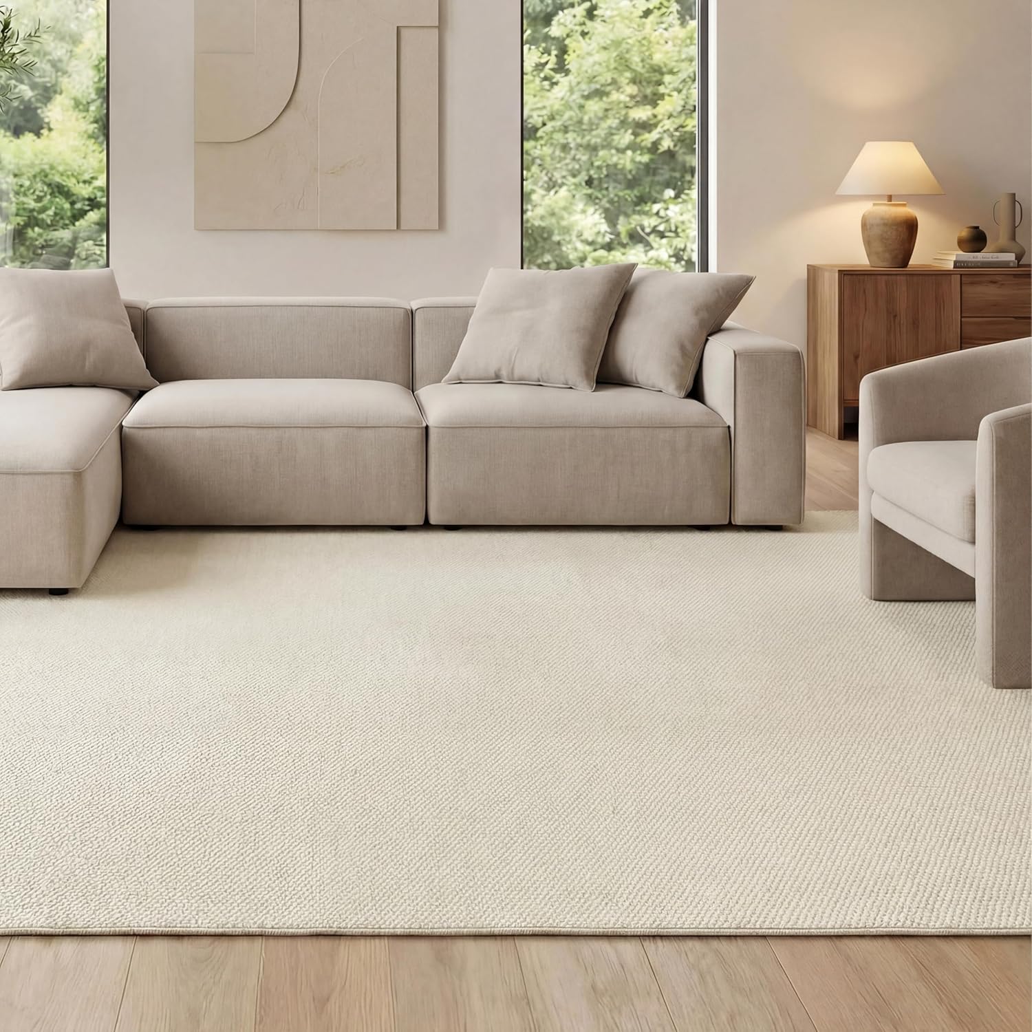 Bedsure 5x7 Faux Wool Area Rug - Machine Washable, Non-Slip, Pet Friendly, Cream for Living Room & Bedroom