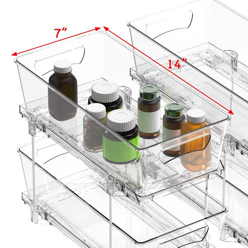 Simple Houseware 2 Tier Basket Drawer Cabinet Pull-Out Organizer, 2 Pack, Clear