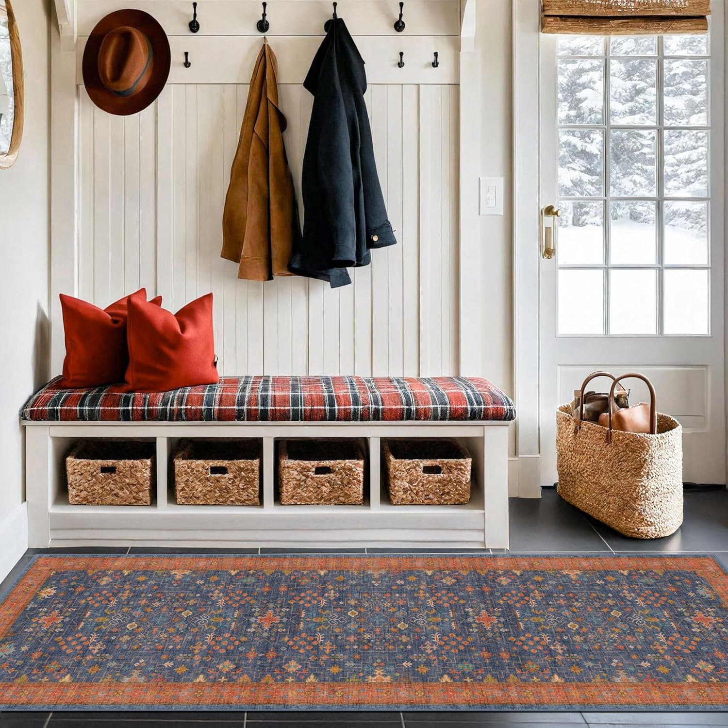 Skiennix Washable 8 Ft Long Kitchen Runner Rug - Navy Blue, Pet-Friendly, Waterproof & Non-Slip (2'6"x8')