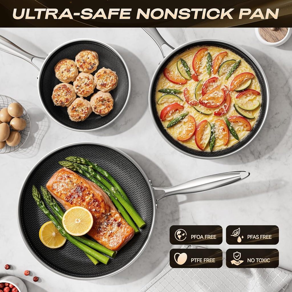 Skiennix Hybrid Nonstick 12-Inch Frying Pan - Stay-Cool Handle, Dishwasher-Safe & Oven-Safe Up to 600°F