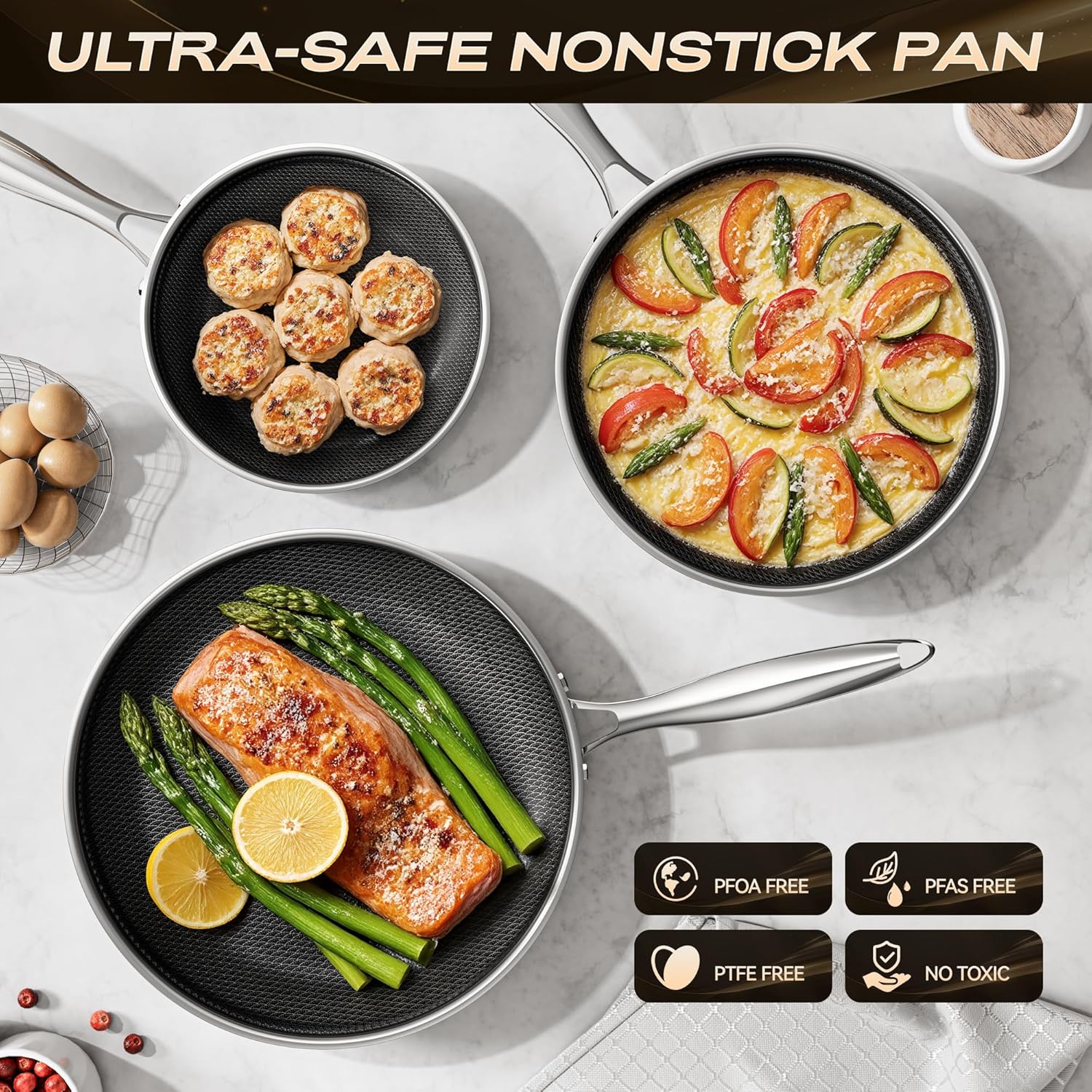 Skiennix Hybrid Nonstick 12-Inch Frying Pan - Stay-Cool Handle, Dishwasher-Safe & Oven-Safe Up to 600°F