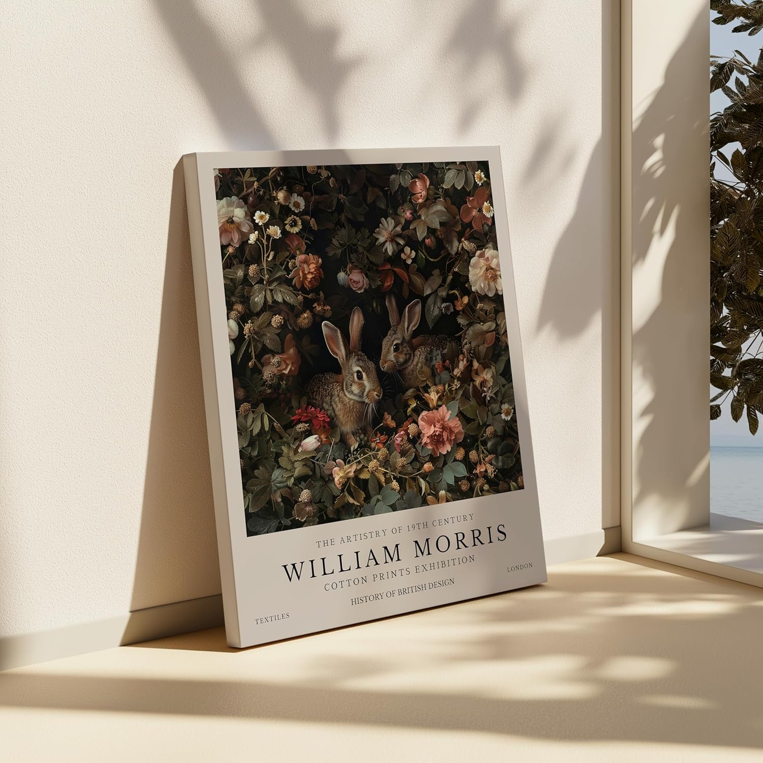 William Morris Canvas Print - Bunny Couple Rabbit Art - Botanical Floral Exhibition Design | Aesthetic Wall Decor in 8x10 to 30x40 Sizes
