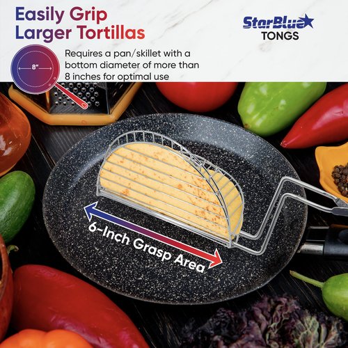 Taco Shell Tongs for Frying by StarBlue - 1 Units 6 Inch U-shapedEasy-Grip Tool for Making Crispy Taco Shells - Heat-Resistant and Dishwasher Safe