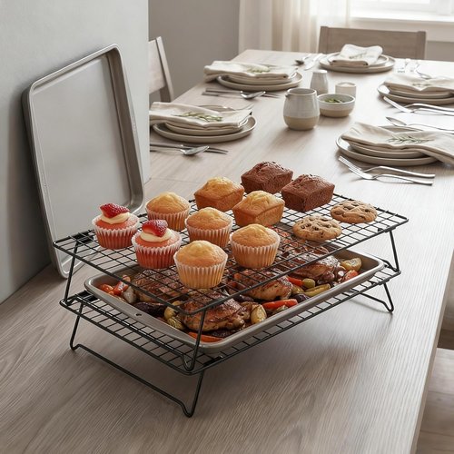 Cooling Racks - Durable Carbon Steel Wire, Stackable 2-Pack for Baking & Roasting | 13.4x9.4 Inch