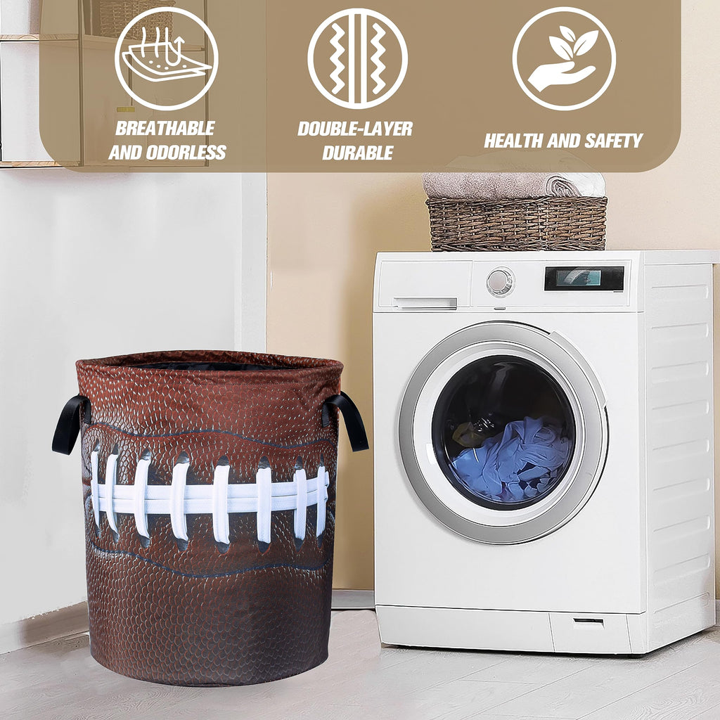 Football Laundry Basket American Ball Foldable Oxford Cloth Funny Tote Bag Laundry Hamper Clothes Storage Bucket Organizer For Bathroom/Laundry Storage/Bedroom 18.9x16.5 Inch