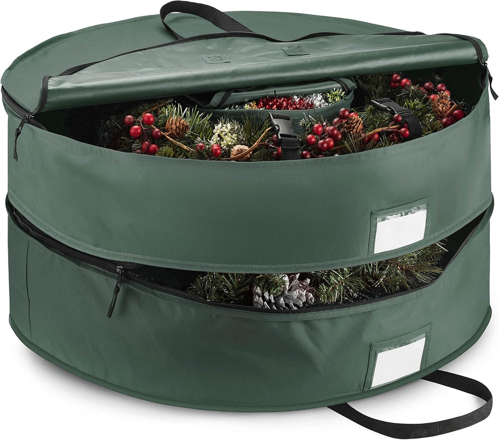 ZOBER Wreath Storage Bag - 36 Inch Capacity for 2 Wreaths | Durable 600D Oxford Fabric - Green
