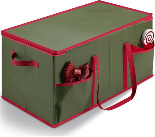 Christmas Ornament Storage | Holds Up to 128 Ornaments - Adjustable Dividers, Zippered Top, Green