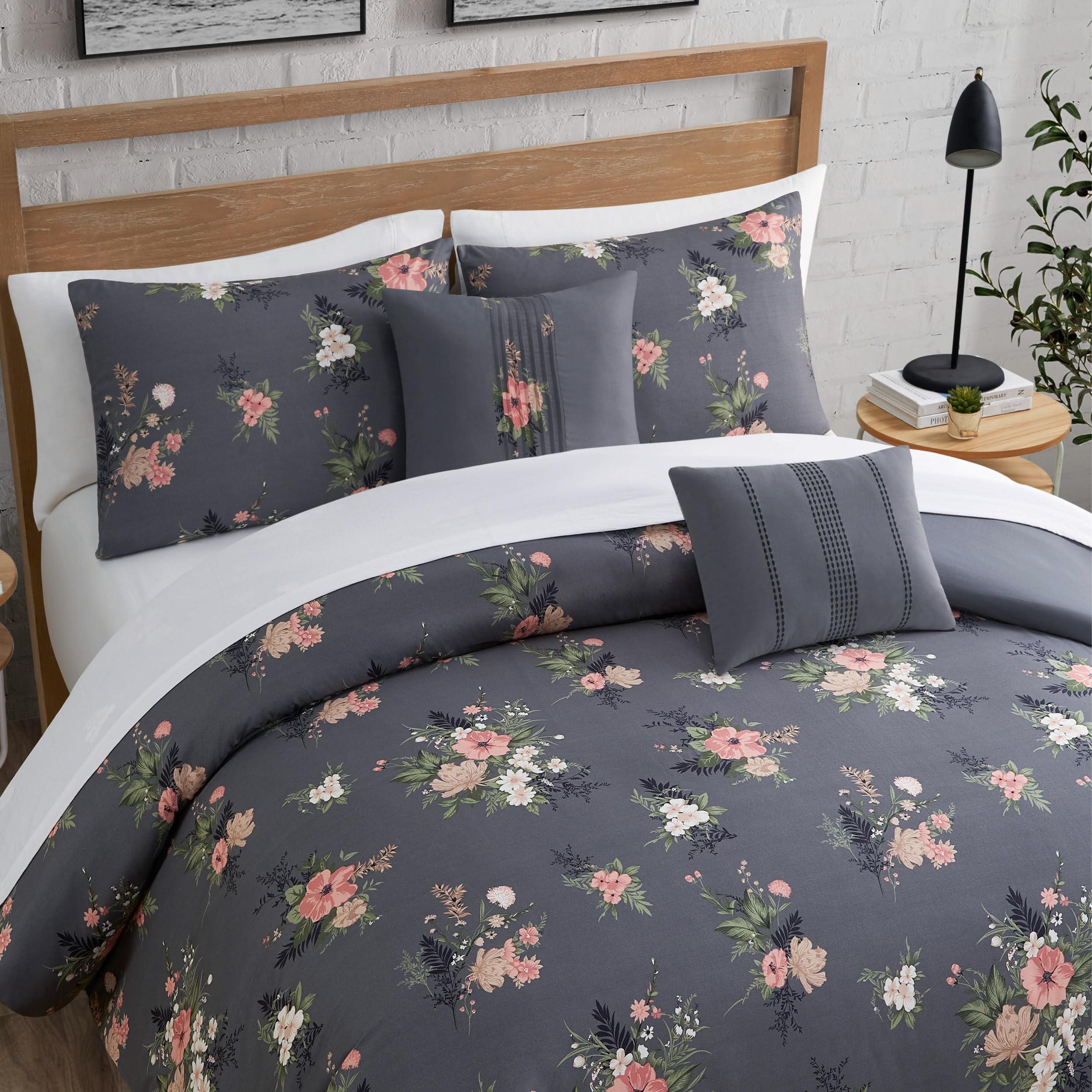 Lucky Brand Cali Bouquet Floral Dark Grey Duvet Cover Set - Twin/Twin XL Size - 2 Piece Luxurious Bedding Ensemble