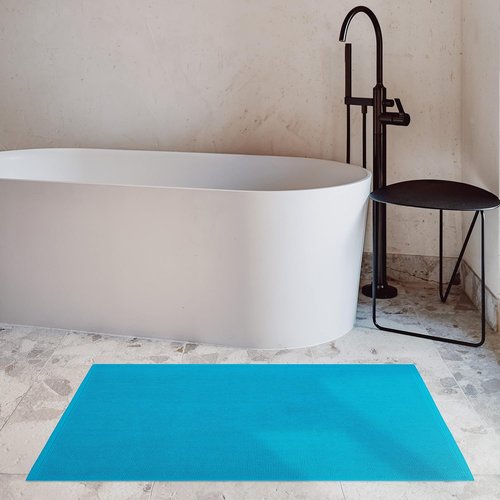 Cotton Paradise Non-Slip Bath Mat - 100% Cotton, Soft & Absorbent, 17x24 Inch, Aqua Blue