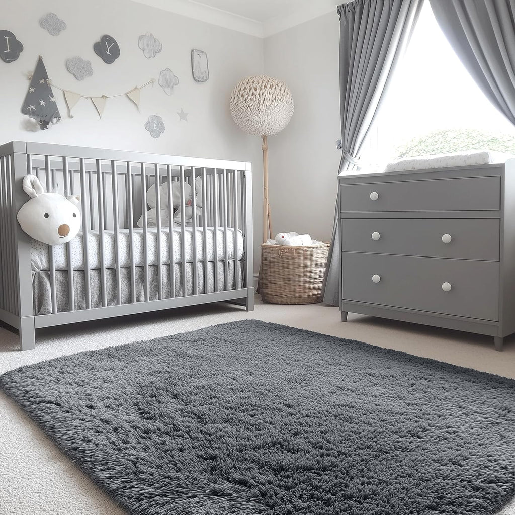 OLANLY Accent Rug - Soft Fluffy Shaggy Area Rug for Bedroom & Living Room | Machine Washable, Grey