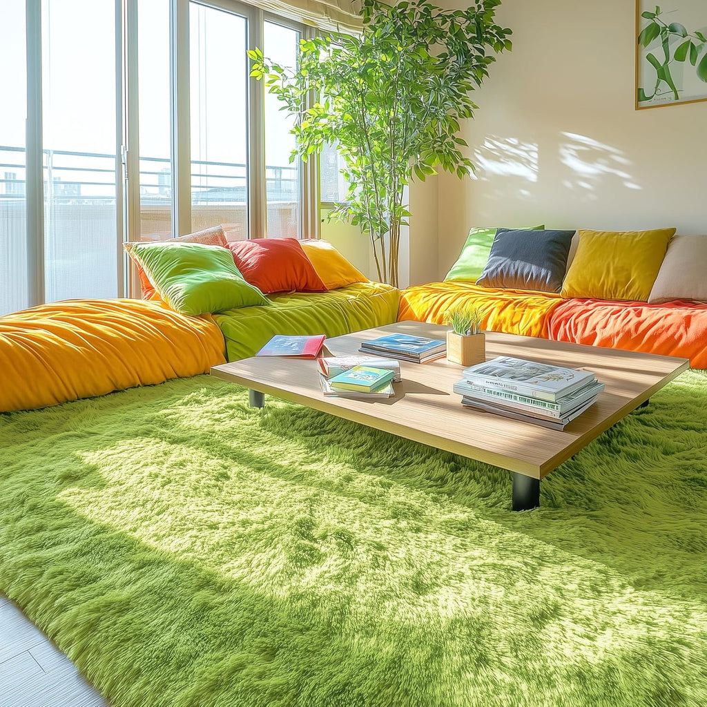 OLANLY Large Area Rug - Soft Fluffy Shaggy Carpet for Living Room & Bedroom | 5x8, Grass Green