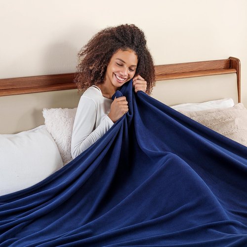 Berkshire Blanket Microfleece Bed Blanket - Lightweight Plush Comfort in Navy | 90x90 Inches