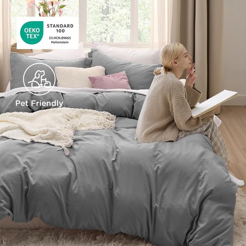 Bedsure Grey California King Duvet Cover - Extra Soft Prewashed Cotton-Like Polyester Bedding Set | 104x98 Inches with Zipper Closure & 2 Pillow Shams