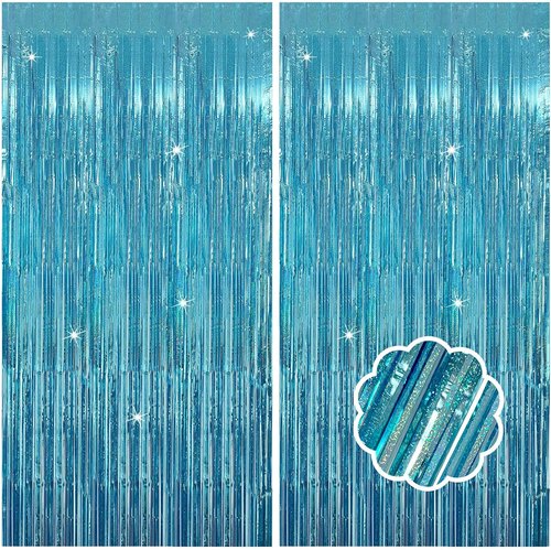 Blue Streamers | 2 Pack Tinsel Foil Fringe Curtains for Birthday & Ocean Party Decorations