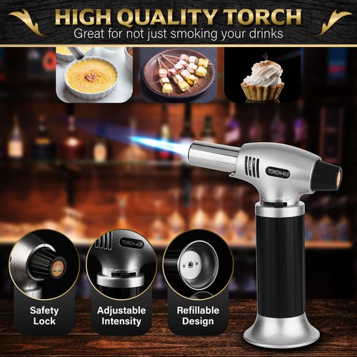 Cocktail Smoker Kit with Torch - Smoke Infuser Set For whisky and Bourbon - Drink Set Includes Smoker Wooden Box for Old Fashioned Cocktails, Wood Chips and Accessories (No Butane)