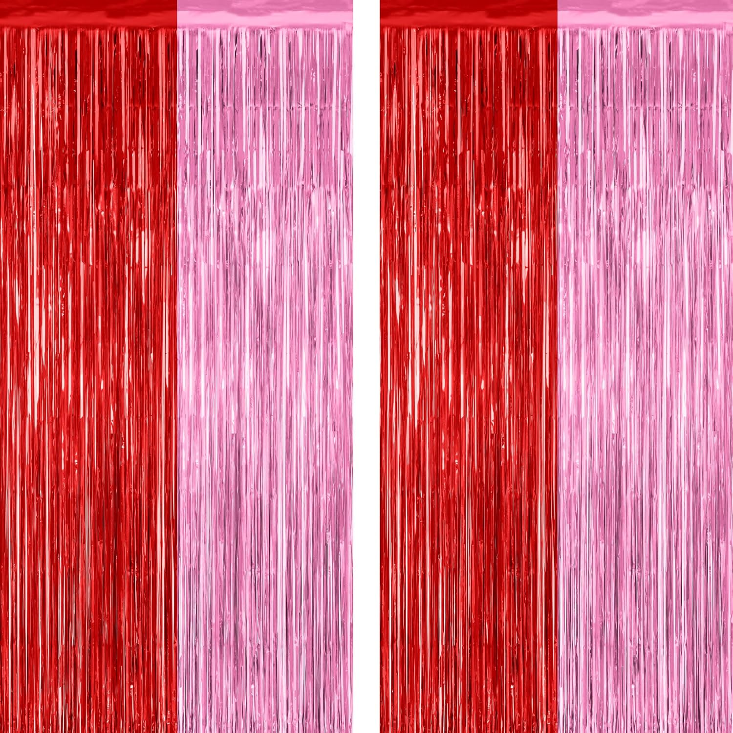 Regine Switzerland Red Pink Backdrop Curtains - 2 Pack Metallic Fringe Tinsel Decor | 3.28' x 7.05'