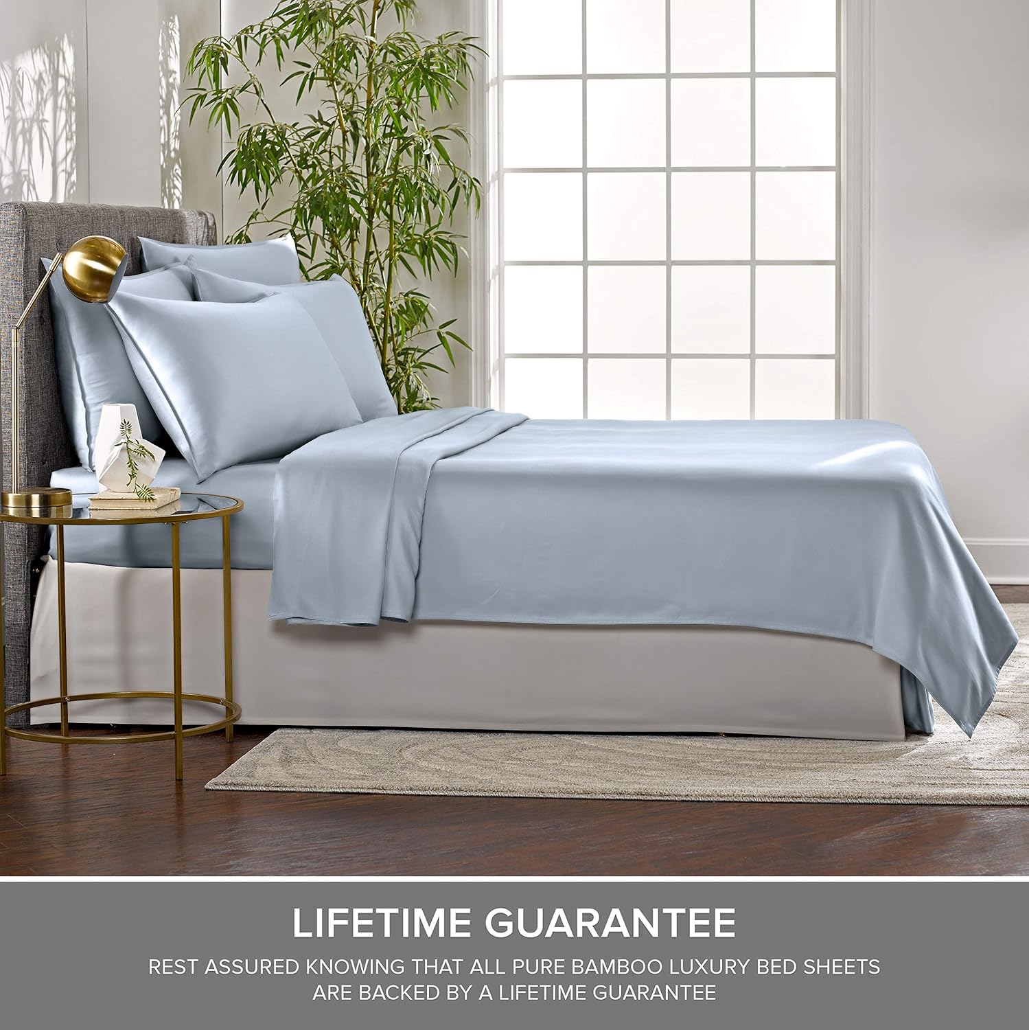 Pure Bamboo Short Queen Sheets - 100% Organic Viscose, Soft & Cooling Bed Set (60"x75") | 2-Year Quality Promise, Sterling Blue