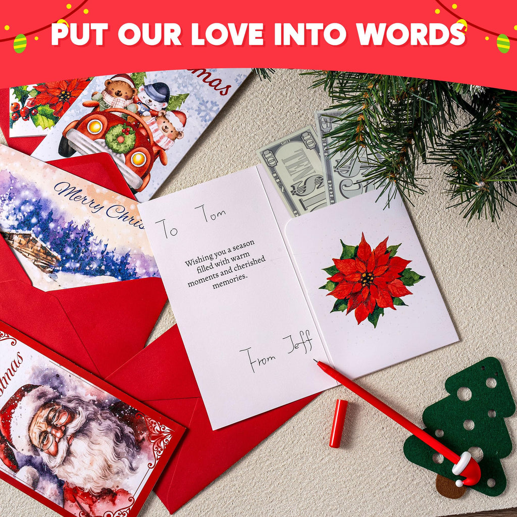JOYIN 30 PCS Christmas Classic Money Cards with Envelopes, Xmas Money Cards for Gift Holder, Cash Holder Bulk Assorted for Holiday Season, Party Supplies, Snow Holiday