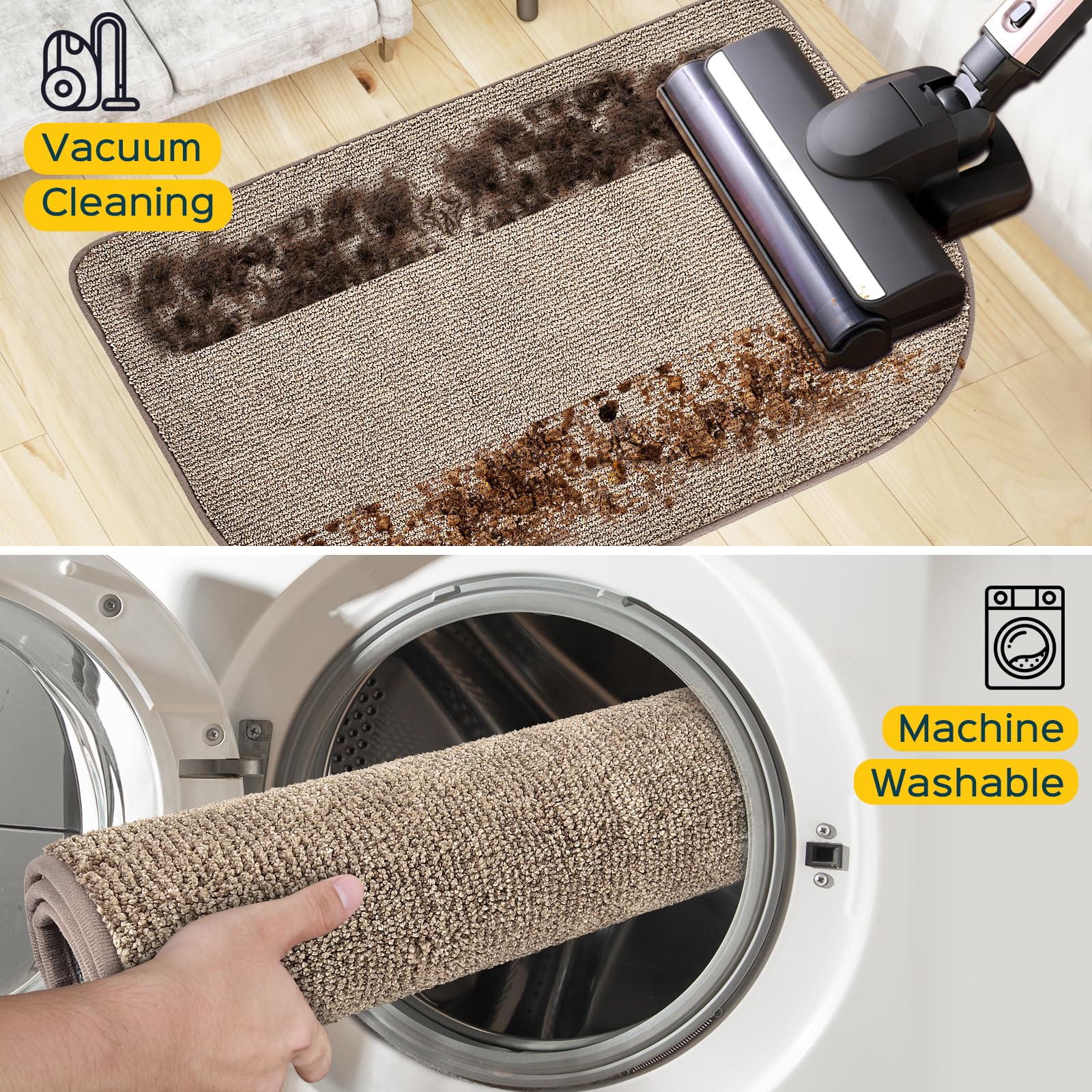 DOMUSTEX Washable Kitchen Rug 24" x 82" / 60cm x 210cm, Non Slip Kitchen Mat for Floor, Absorbent Indoor Entryway Runner Rug for Hallway, Laundry, Bathroom, Bedroom (Roll Packing)