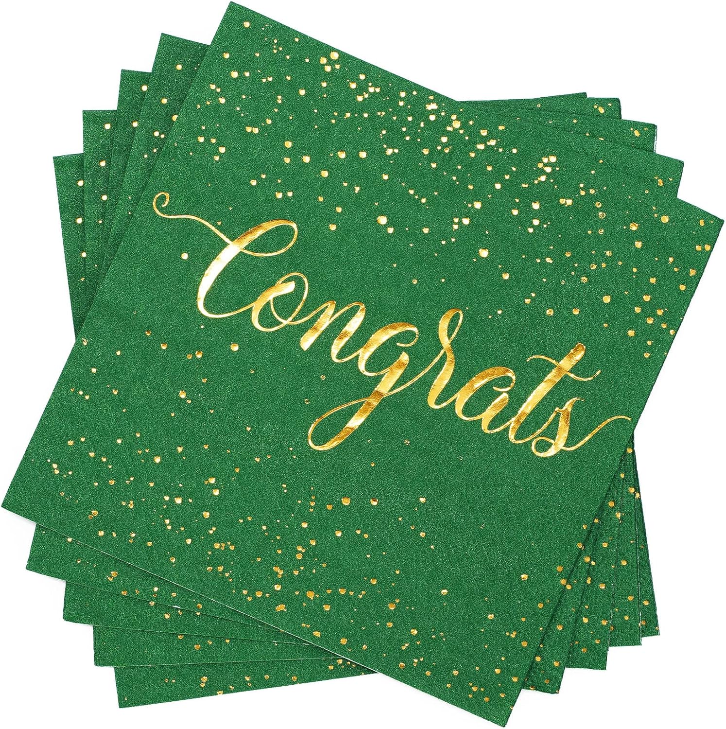 Whaline Graduation Cocktail Napkins - 80 Pack Green & Gold Foil Congrats Design | Disposable Tableware