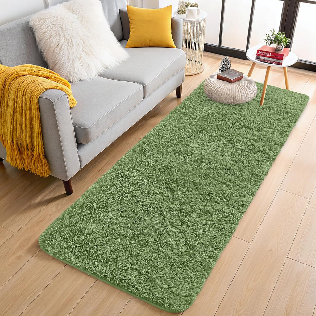 OLANLY 2x8 Soft Fluffy Machine Washable Runner Rug - Aesthetic Indoor Carpet for Bedroom & Hallway | Green