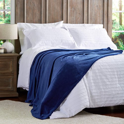 Lavish Home Velvet Throw – Oversized Microfiber Velvet Solid Polyester Throw Blanket – Breathable and Machine Washable by LHC (Midnight Blue)