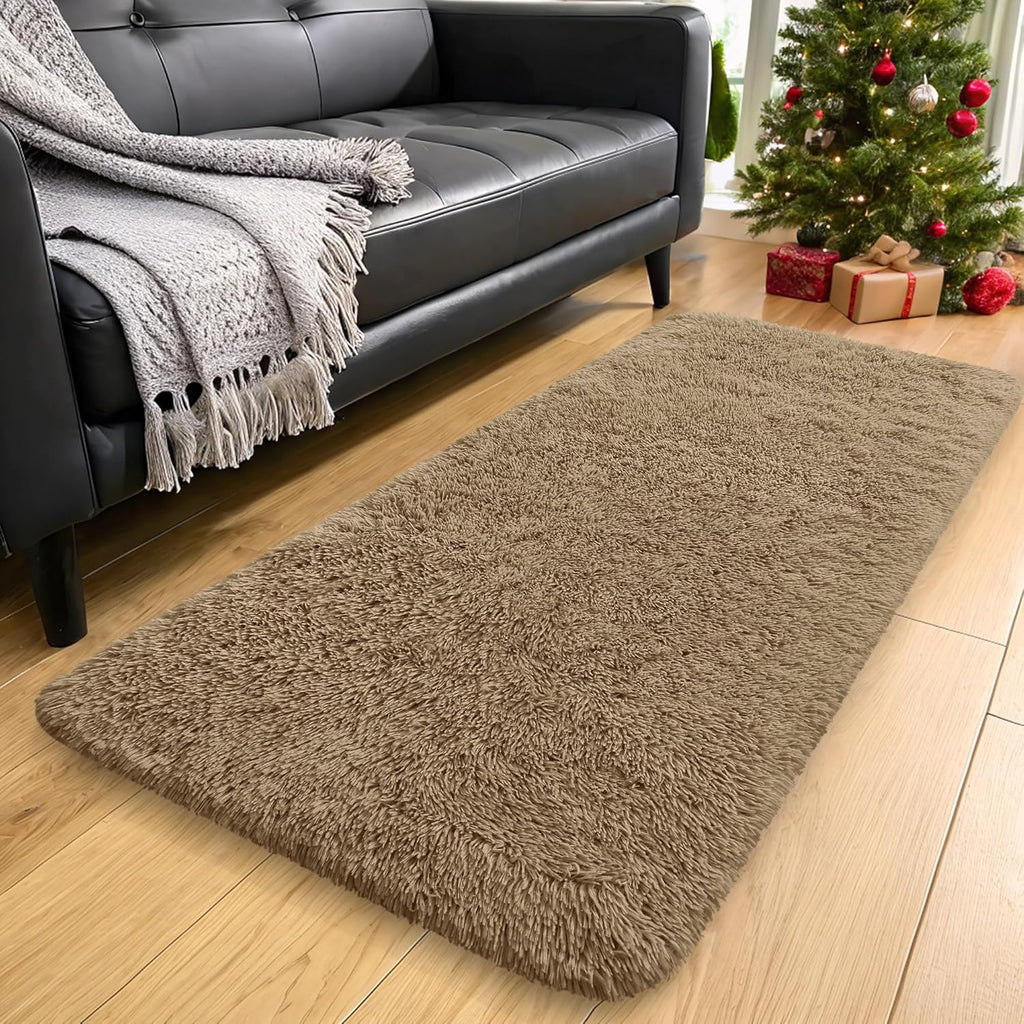 OLANLY Runner Rugs - Soft, Machine Washable 2x8 Shaggy Carpet for Bedroom & Hallway | Taupe Home Decor