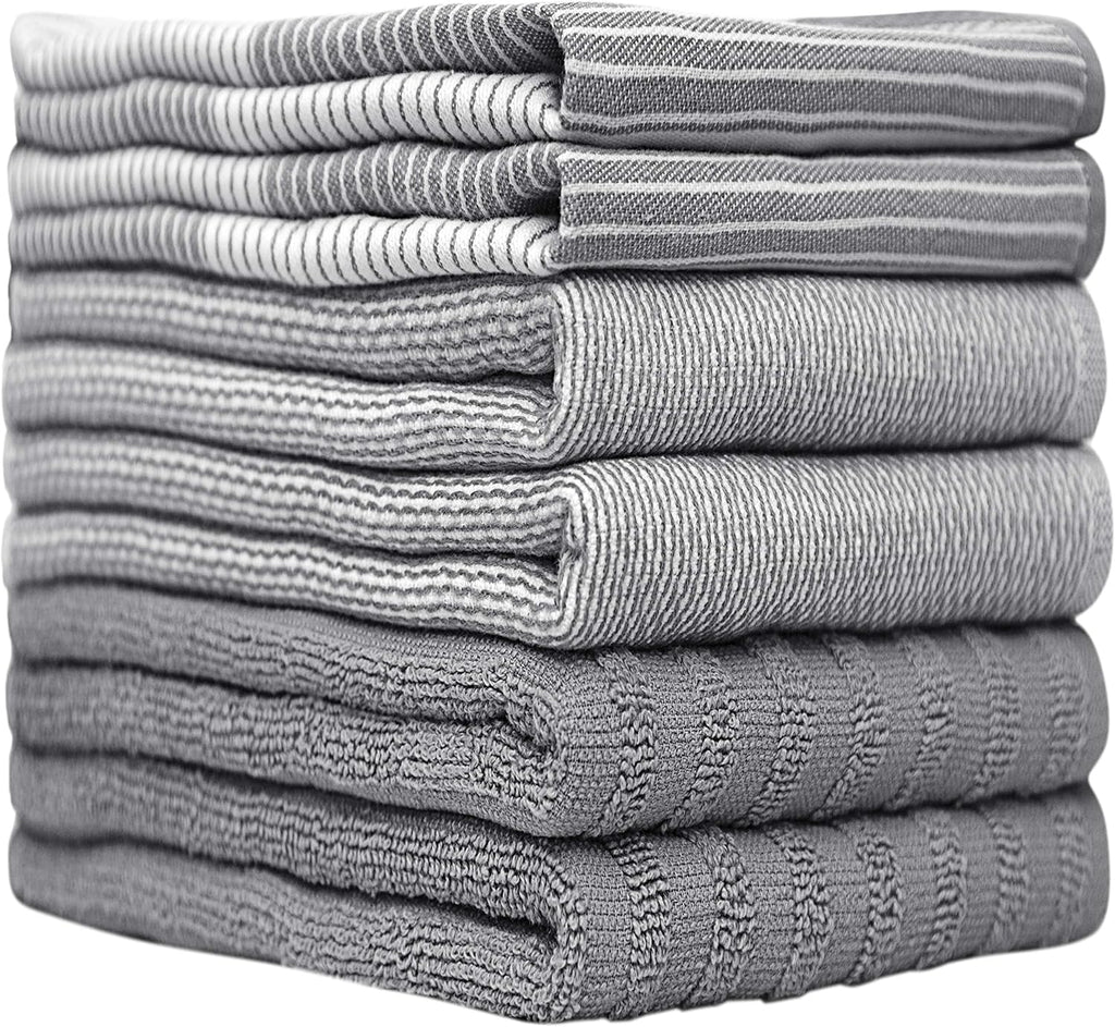 Premium Kitchen Towels - Highly Absorbent Cotton Dish Towels (20”x28”, 6 Pack) | Gray with Hanging Loop