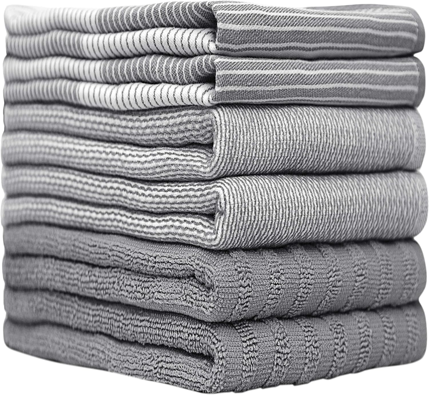 Premium Kitchen Towels - Highly Absorbent Cotton Dish Towels (20”x28”, 6 Pack) | Gray with Hanging Loop