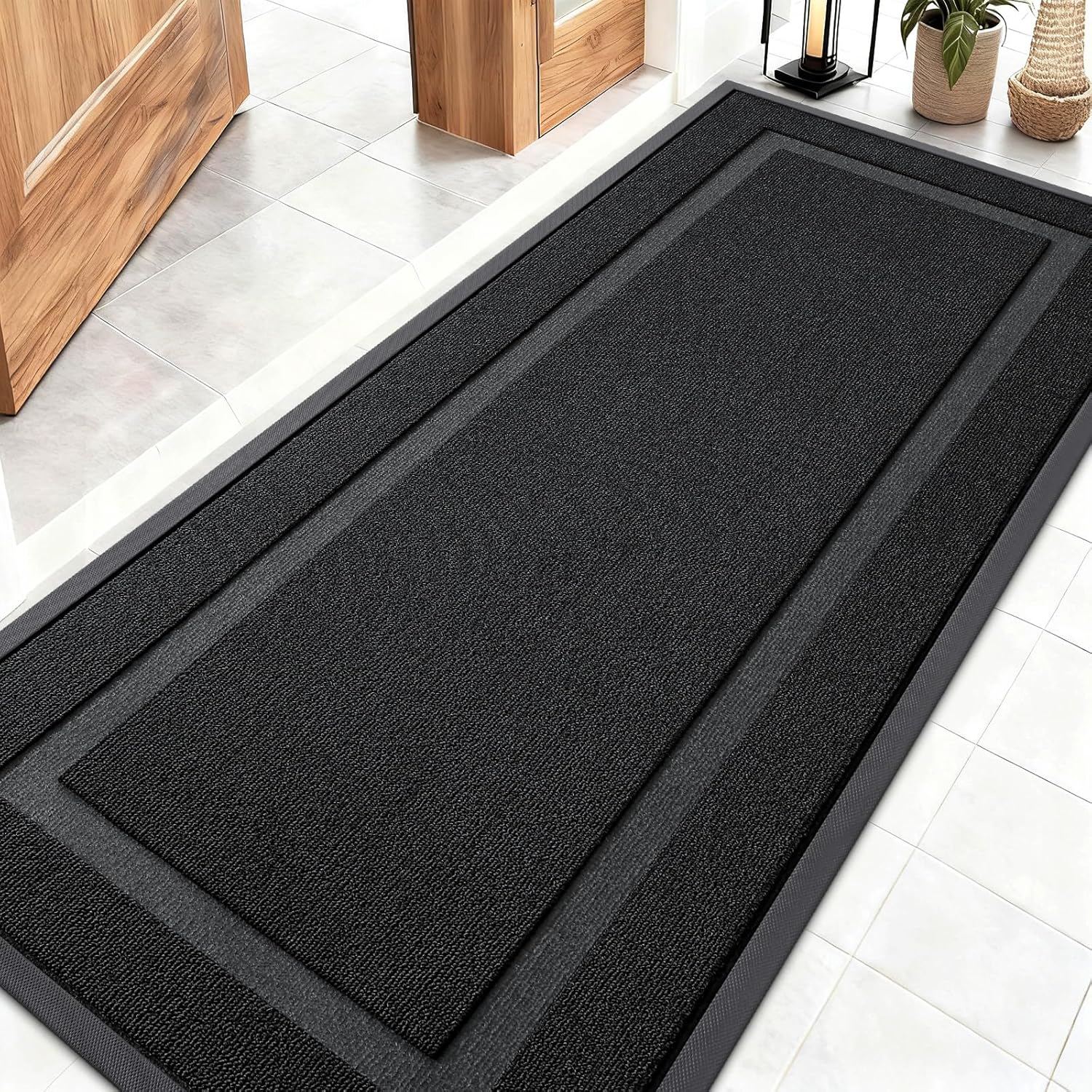 OLANLY Waterproof Front Door Mat - All-Season Indoor/Outdoor Doormat | Sturdy Natural Rubber, 59x23, Jet Black