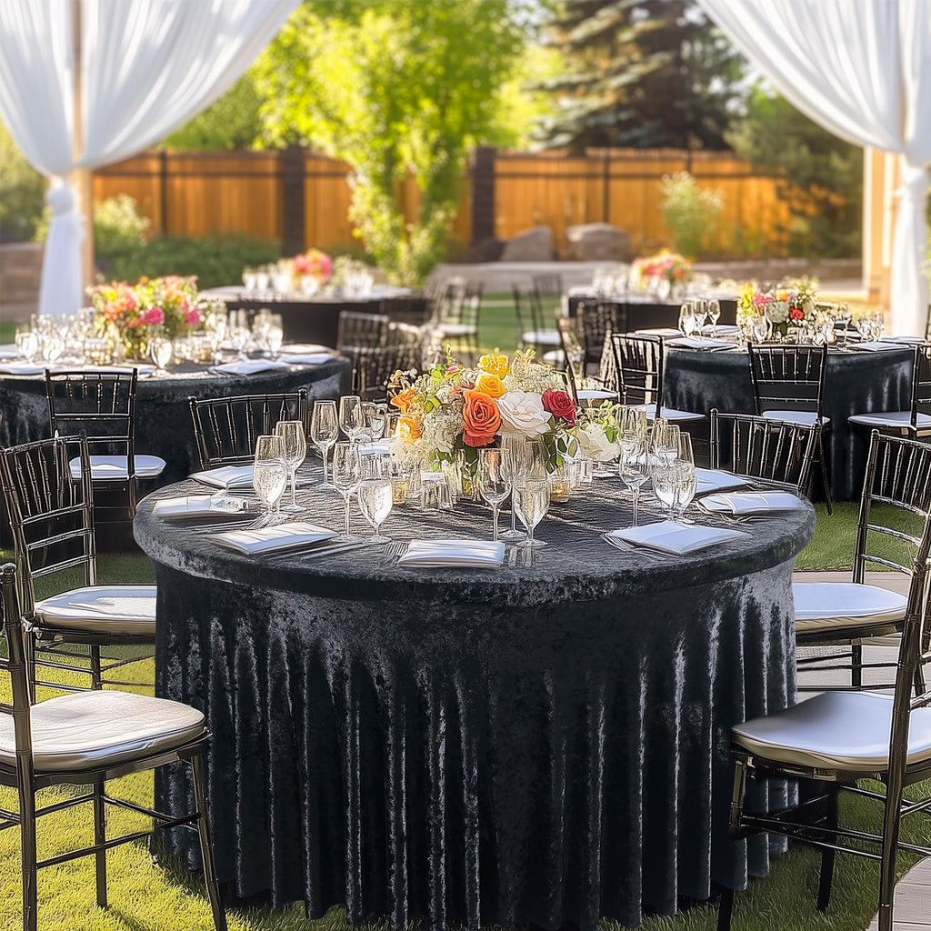 Outpain 2Pack 60 Inch Round Velvet Tablecloths - 120 Inch Stretch Spandex Table Cover with Floor-Length Skirt, Wrinkle-Free Luxury Elastic Table Cloths for Weddings,Banquets,Events (Black)