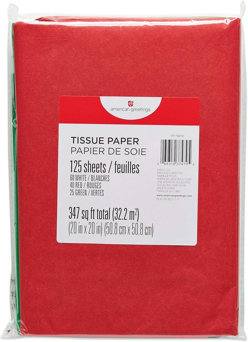 American Greetings Christmas Tissue Paper - 125 Sheets (Green, Red, White) | Perfect for Gifts & Crafts