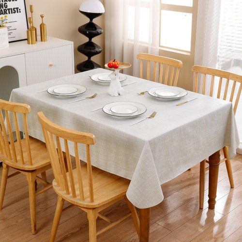 Heavy Duty Vinyl Tablecloth with Flannel Backing Waterproof Oil-Proof Plastic Table Cloth Stain-Resistant Wipeable Rectangle or Square Table Cover for Indoor and Outdoor (Beige Striped,60x84 Inch)