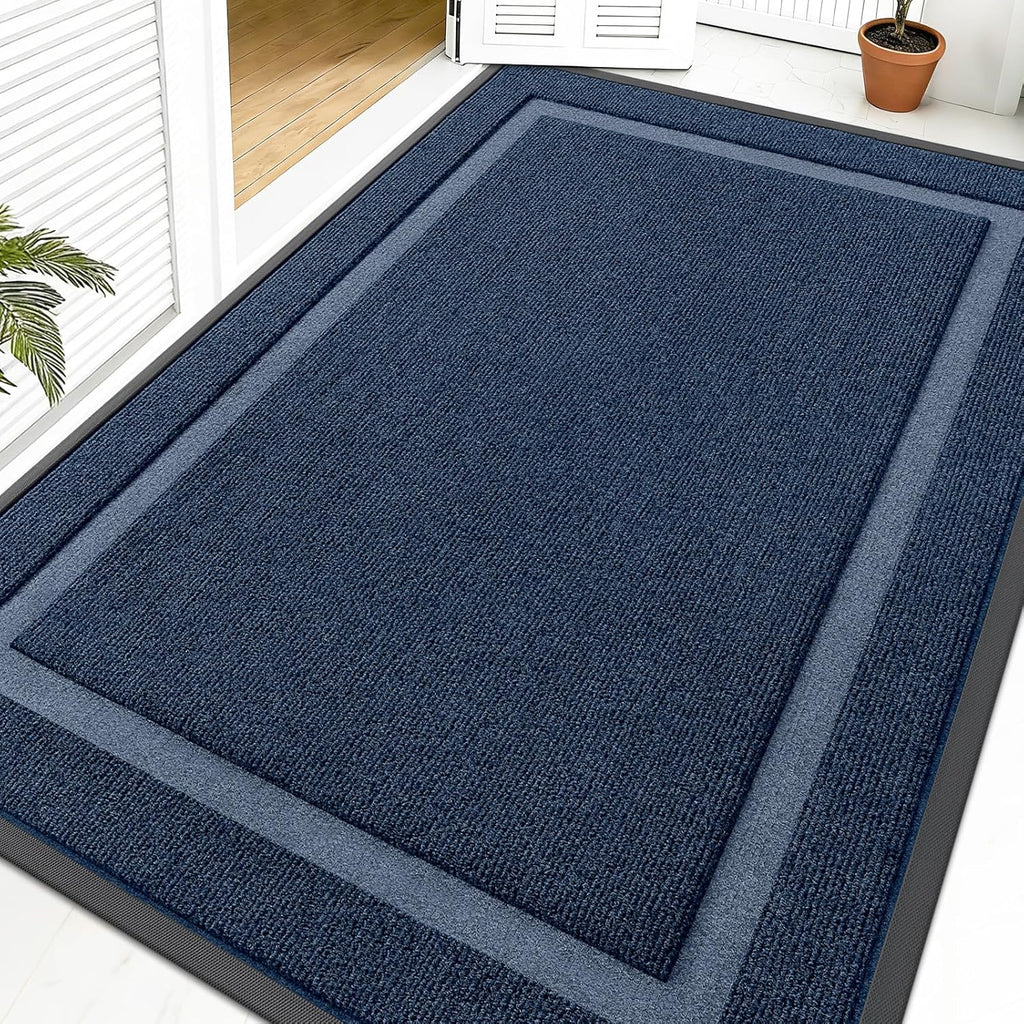 OLANLY Waterproof Front Door Mat - All-Season, Sturdy Natural Rubber | Easy Clean, 59x40, Blue