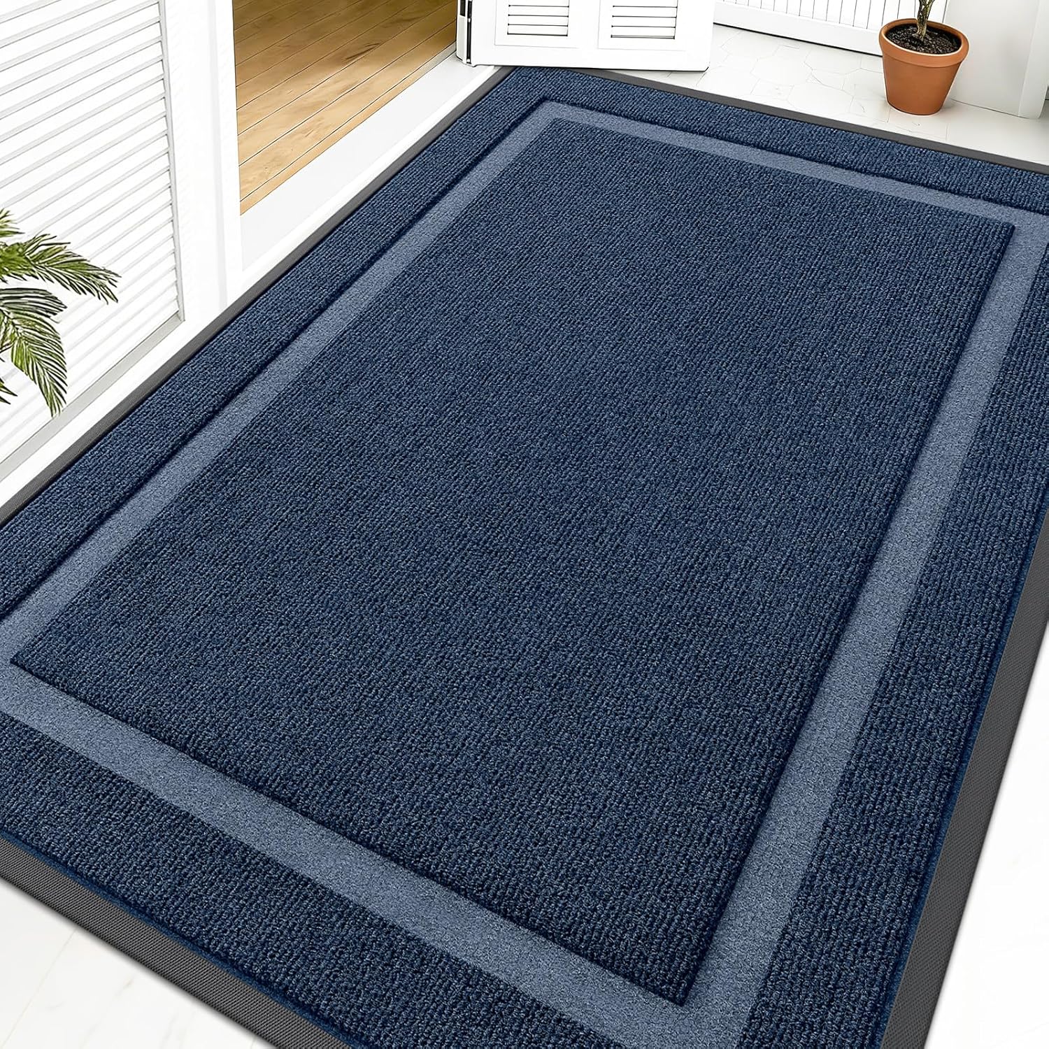 OLANLY Waterproof Front Door Mat - All-Season, Sturdy Natural Rubber | Easy Clean, 59x40, Blue