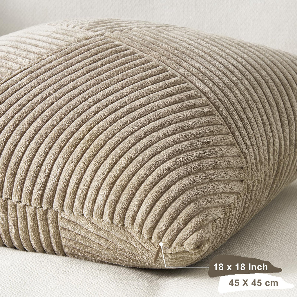 Topfinel Pack of 2 Decorative Throw Pillow Covers 18x18 Inch Soft Corduroy Boho Textured Striped Patchwork Pillow Covers Farmhouse Rustic Home Decor for Spring Sofa Living Room Couch Bed Lightbrown
