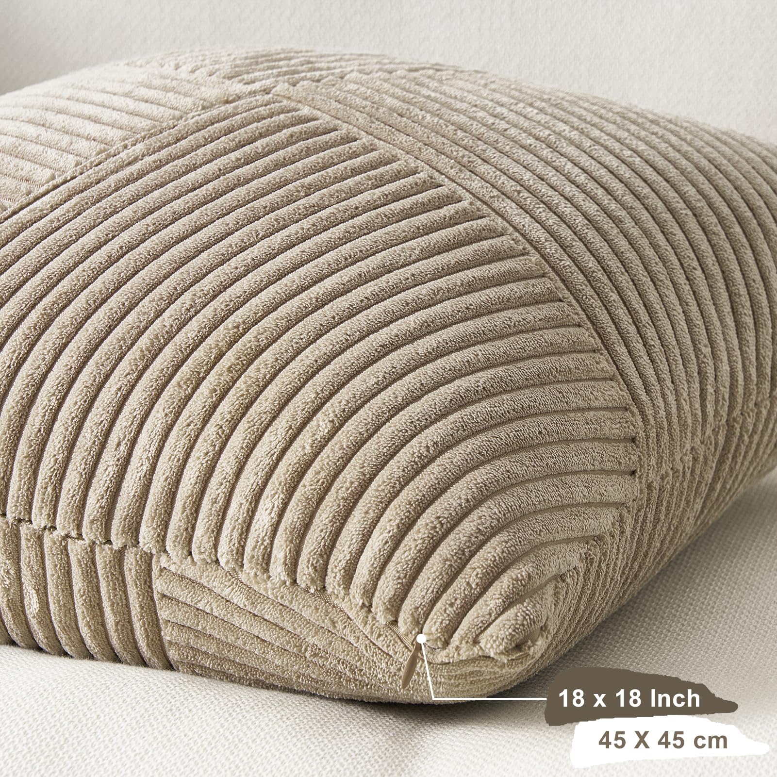 Topfinel Pack of 2 Decorative Throw Pillow Covers 18x18 Inch Soft Corduroy Boho Textured Striped Patchwork Pillow Covers Farmhouse Rustic Home Decor for Spring Sofa Living Room Couch Bed Lightbrown