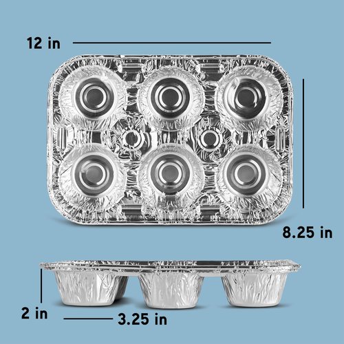 PLASTICPRO Aluminum Foil Muffin Pans Reusable and Disposable, Muffin & Pie foil Pan (20, 6 cavity XL)
