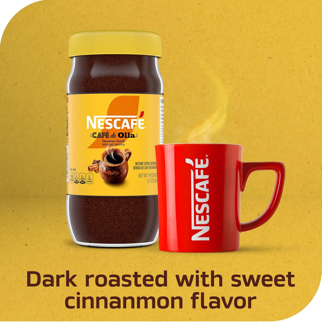 NESCAFÉ Café de Olla Instant Coffee - Cinnamon Flavor, 6.7 Oz Jar for Authentic Taste