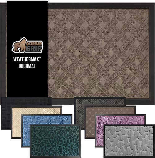 GORILLA GRIP Waterproof All-Season Doormat - 72x24 Natural Rubber, Stain & Fade Resistant, Easy Clean Taupe